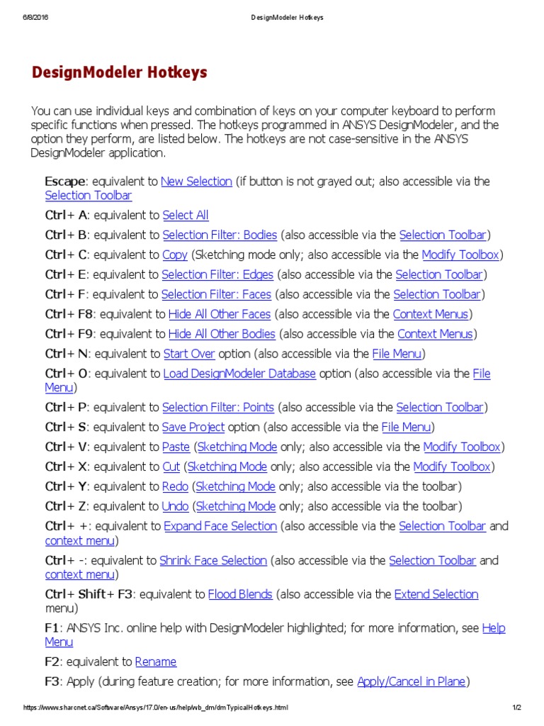 DesignModeler Hotkeys | PDF | Keyboard Shortcut | Menu (Computing)
