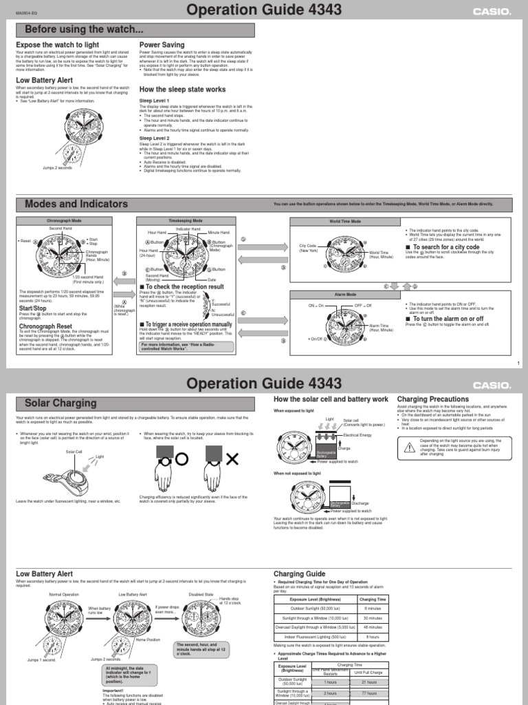 Solar Watch Operation Guide 4343 | PDF | Technology & Engineering
