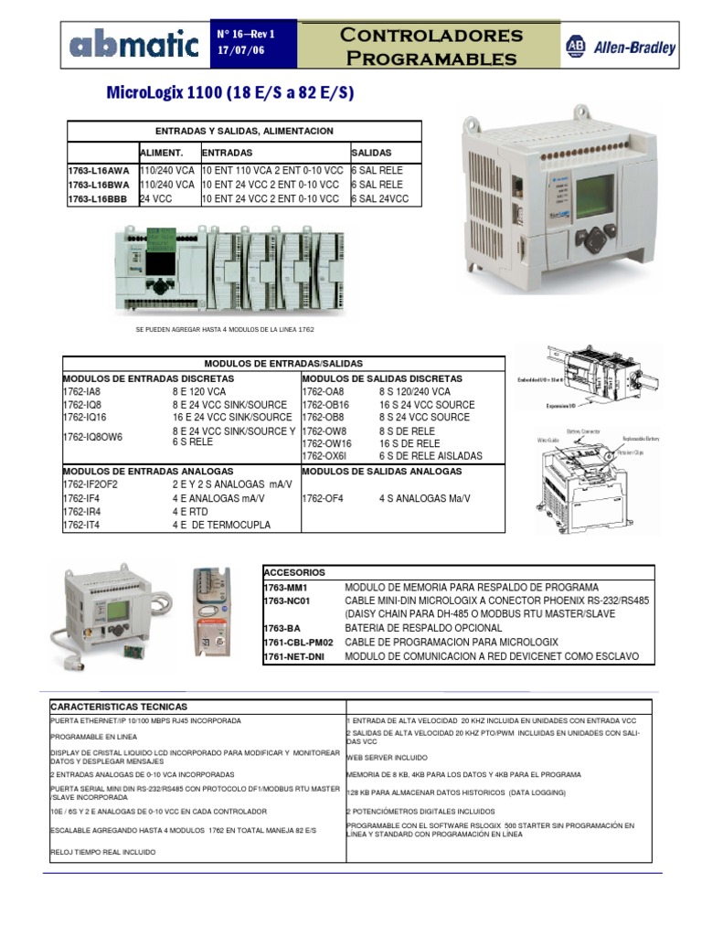 Especificaciones del Micrologix 1100 | PDF