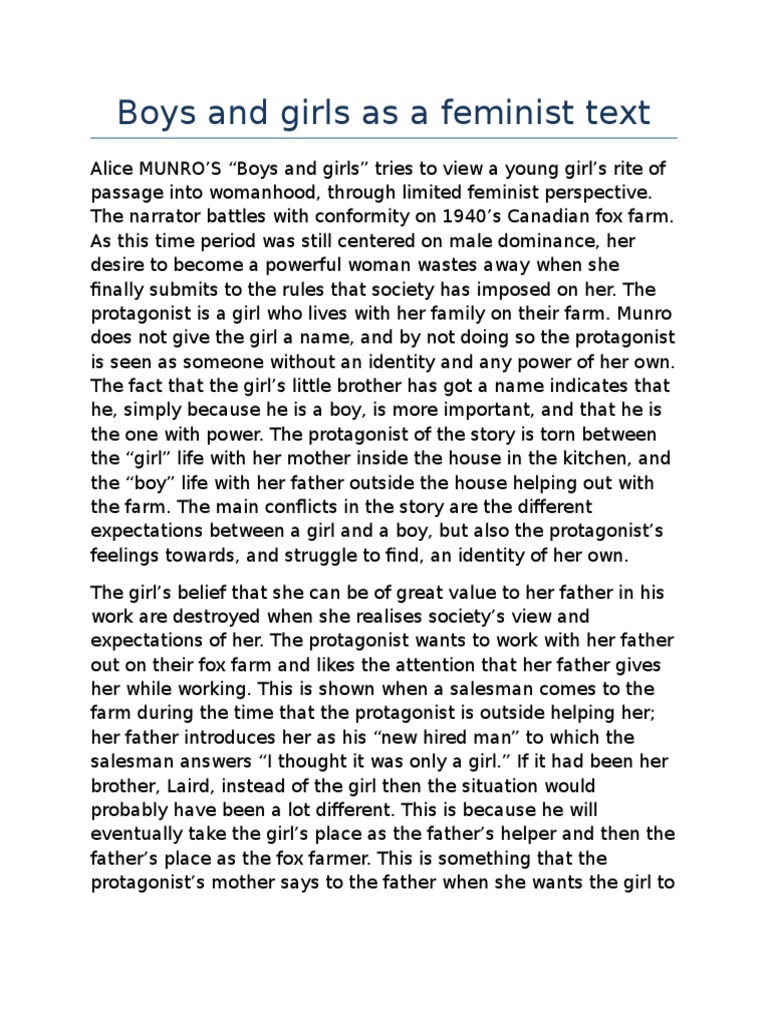 Boys and Girls As A Feminist Text PDF Gender Role Gender