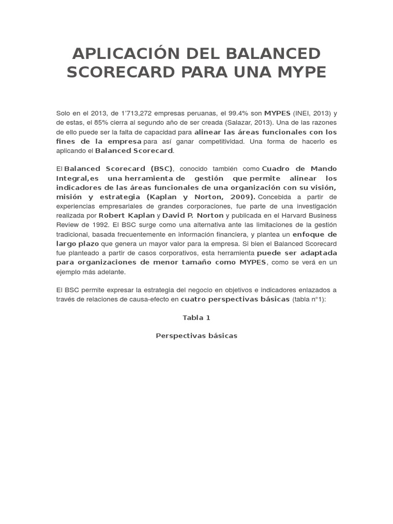 Balanced Scorecard para MYPES | PDF | Economias | Business