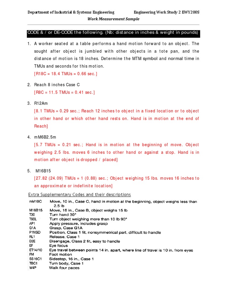 Work Measurement Sample (Coding Ans) | PDF