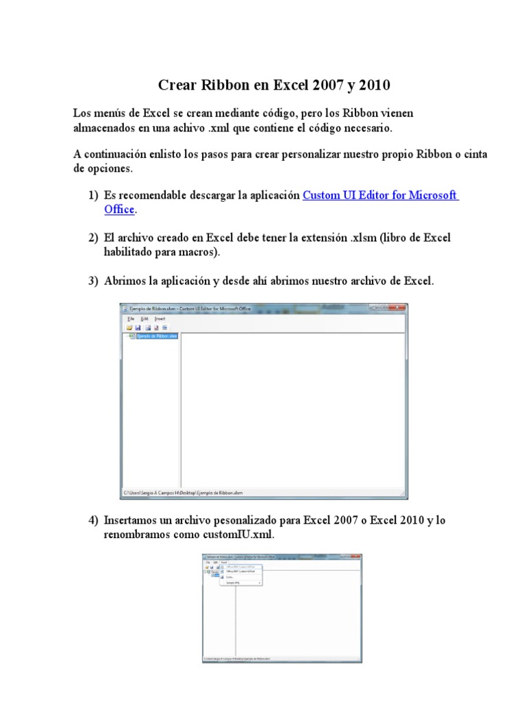 Ayuda Crear Ribbon en Excel 2007 y 2010 PDF Macro (informática