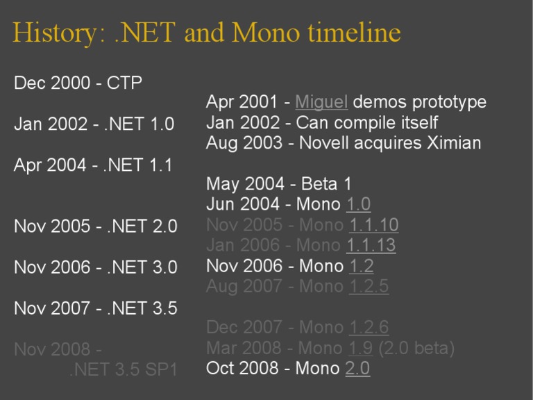 .NET and Mono Development Timeline | PDF | Computers | Technology ...