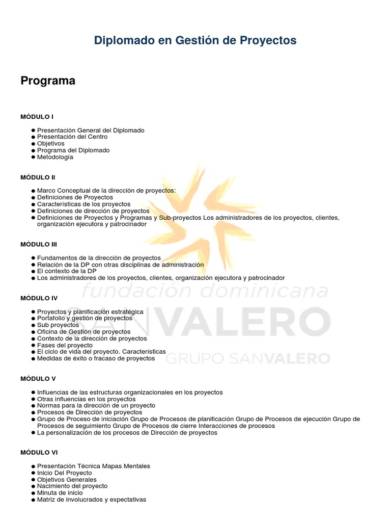 Diplomado en Gestión de Proyectos | PDF | Gestión de proyectos ...