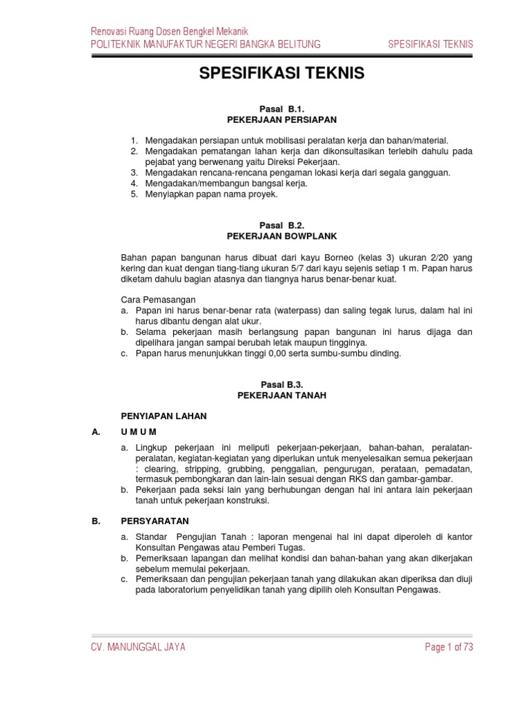 Spesifikasi Teknis Pekerjaan Konstruksi Rehab