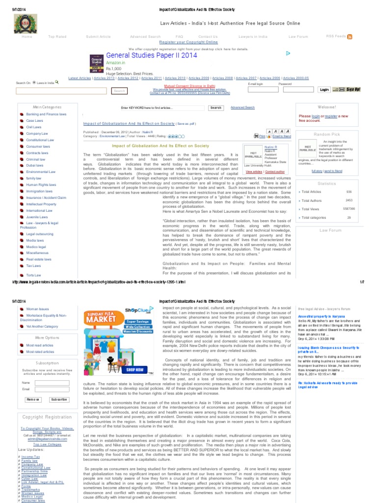 Impact of Globalization and Its Effect On Society | PDF | Identity ...