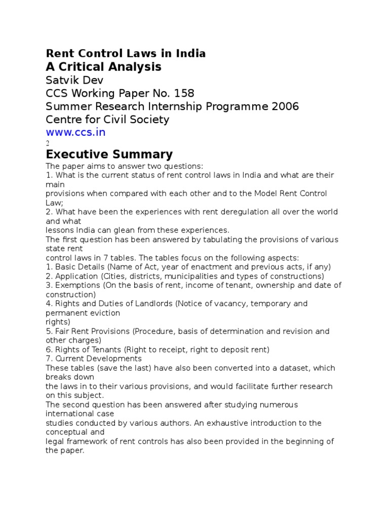 Rent Control Laws in India PDF Rent Regulation Leasehold Estate