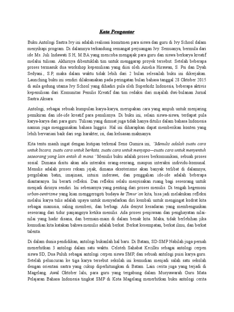 Kata Pengantar Antologi Cerpen Ivy