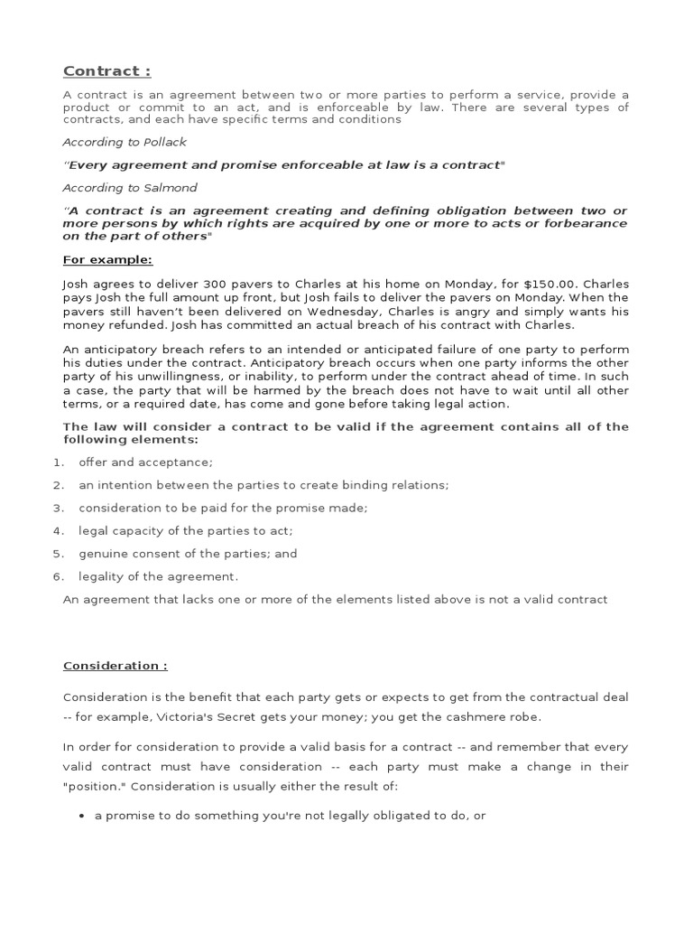 Exceptions to No Consideration Contracts | PDF | Consideration | Breach ...