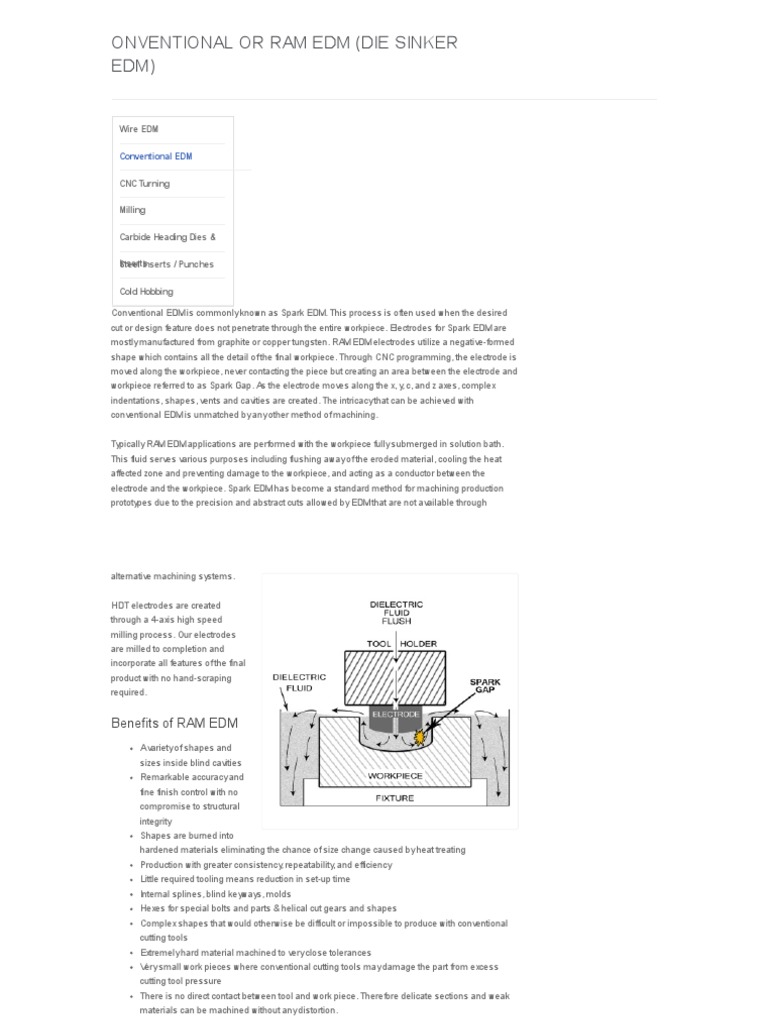 CONVENTIONAL or RAM EDM (DIE SINKER EDM) | PDF | Machining | Industrial ...