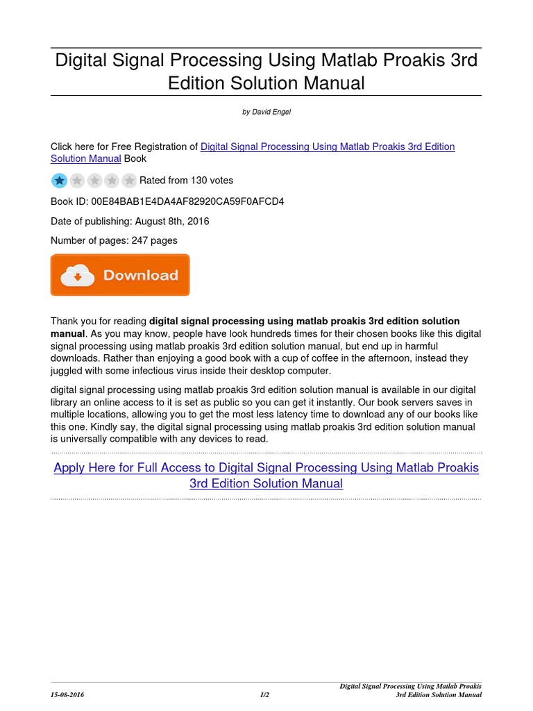 Solutions Manual for Digital Signal Processing Using MATLAB, 3rd