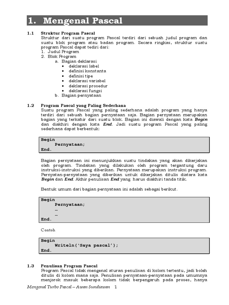 Dasar Pemrograman Bahasa Pascal PDF | PDF | Komputer