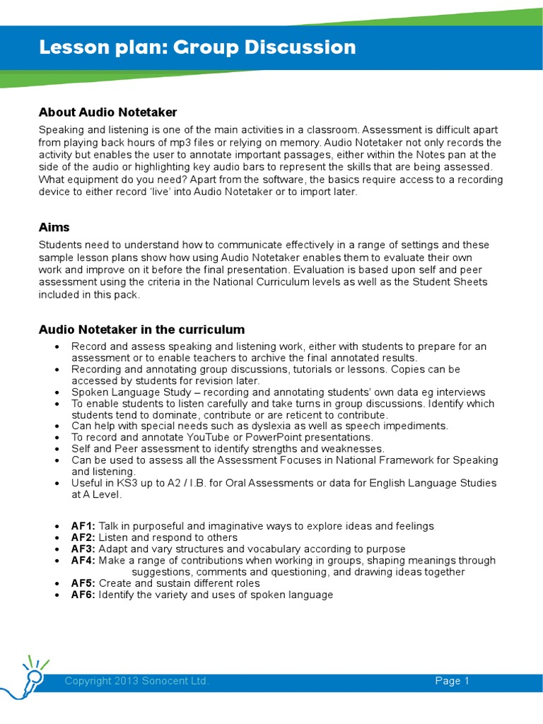 English Lesson Plan Group Discussion PDF Educational Assessment