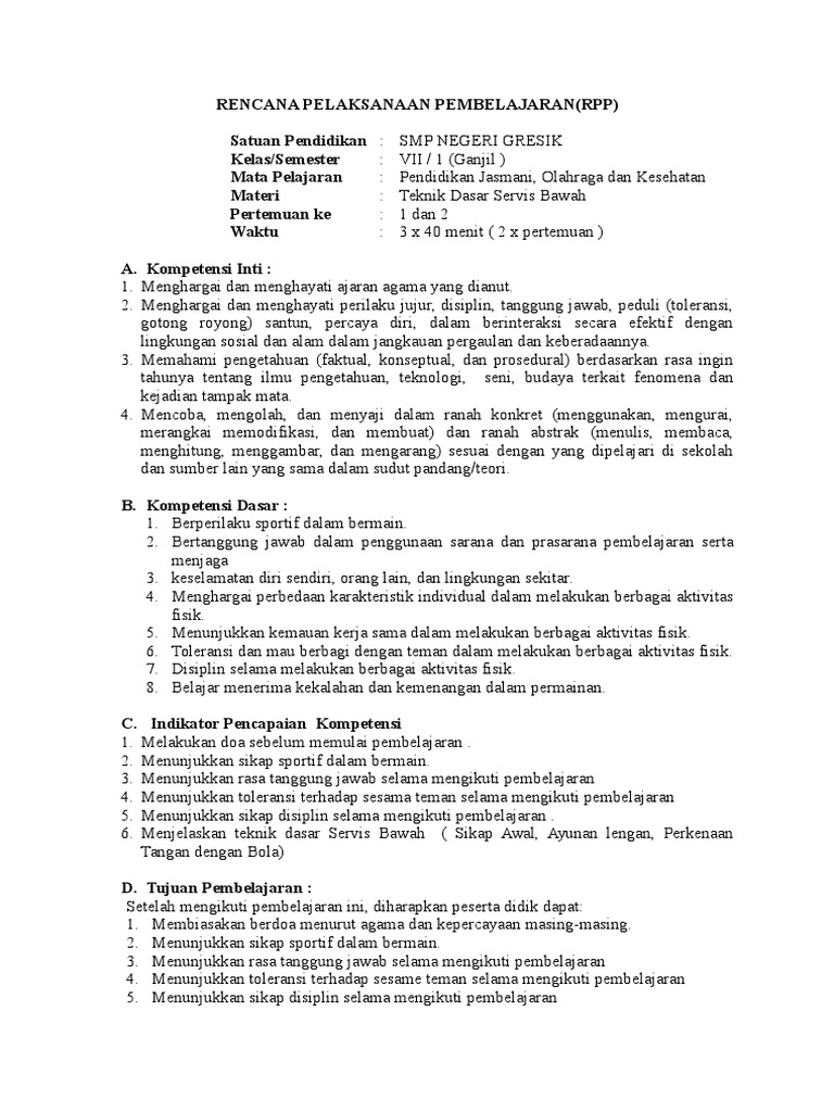 3.RPP BOLA VOLI SERVIS BAWAH (Bery SMP NEGERI 2 GRESIK).doc