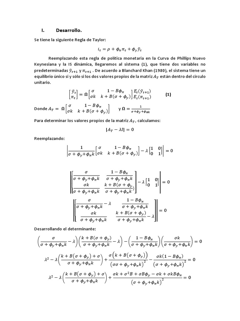 Condiciones Blanchard Khan Para Regla de Taylor Inflación Macroeconomía