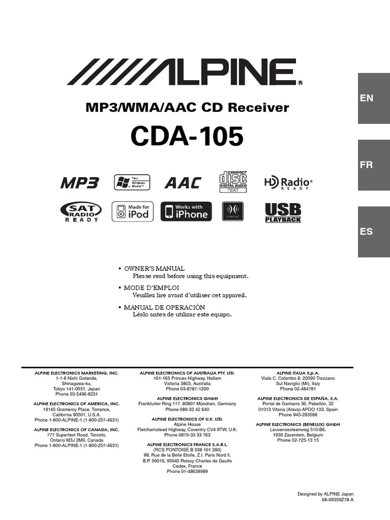 Alpine CDA105 EN PDF Mp3 Compact Disc