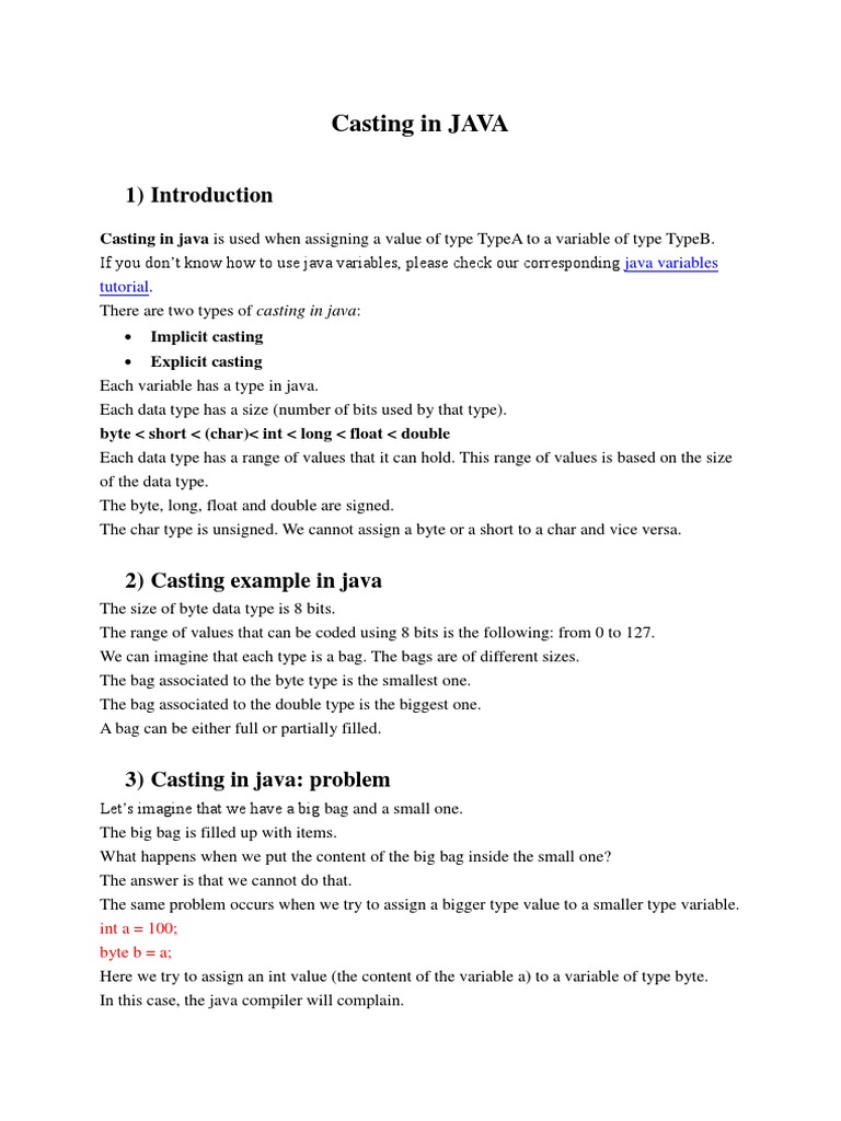 Casting in Java | PDF | Data Type | Integer (Computer Science)