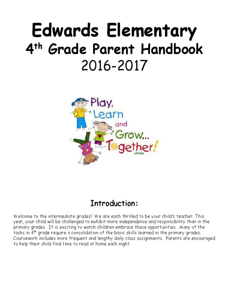 4th Grade Parent Handbook 2016-2017 | PDF | Reading (Process) | Homework