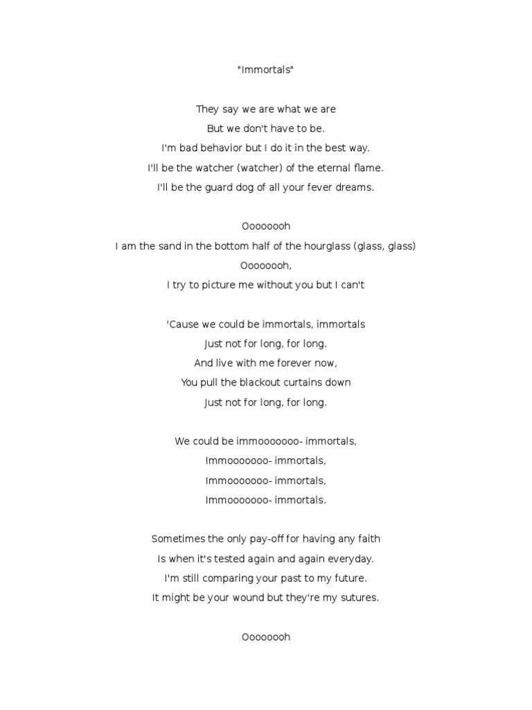 Immortals Lyrics PDF
