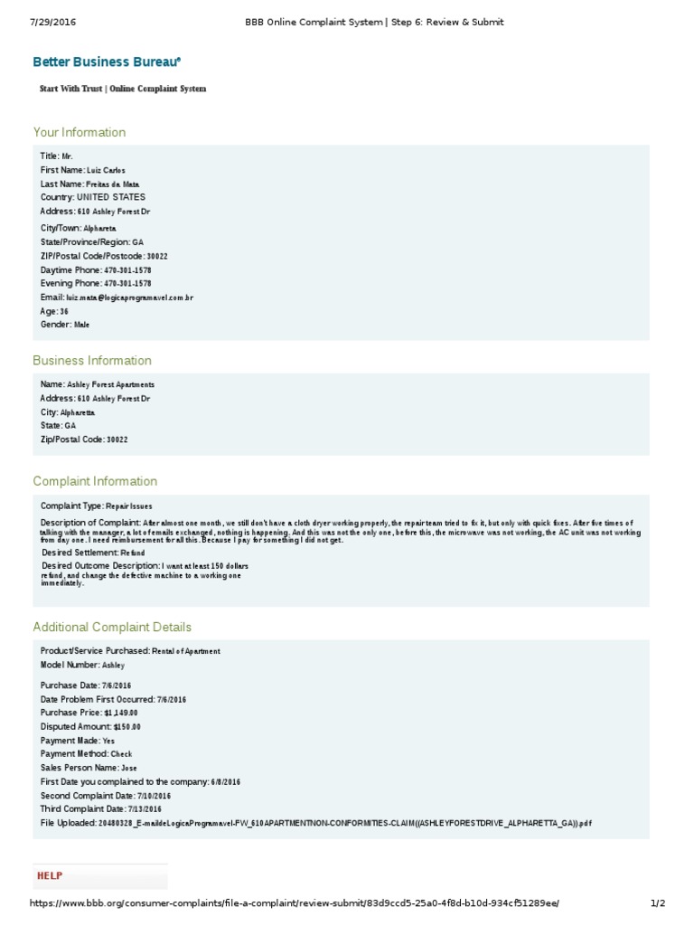 BBB Online Complaint System | PDF | Complaint | Business