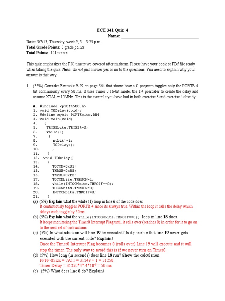 Ece 341 Quiz 4 Pdf Frequency Clock