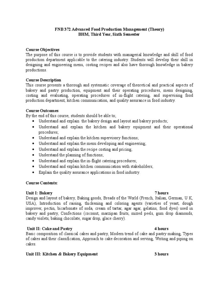 Advanced Food Production Management | PDF | Cakes | Bakery