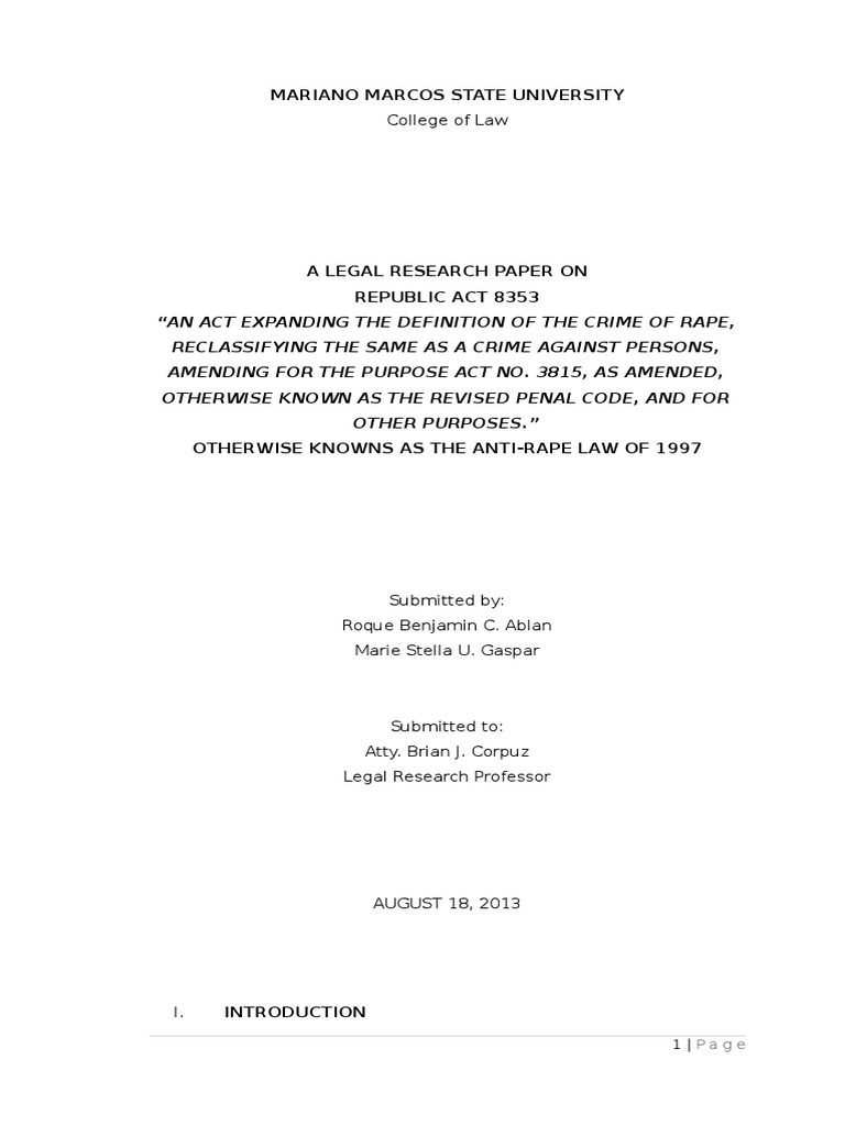 Legislative History of RA 8353 in the Philippines | PDF | Sexual ...