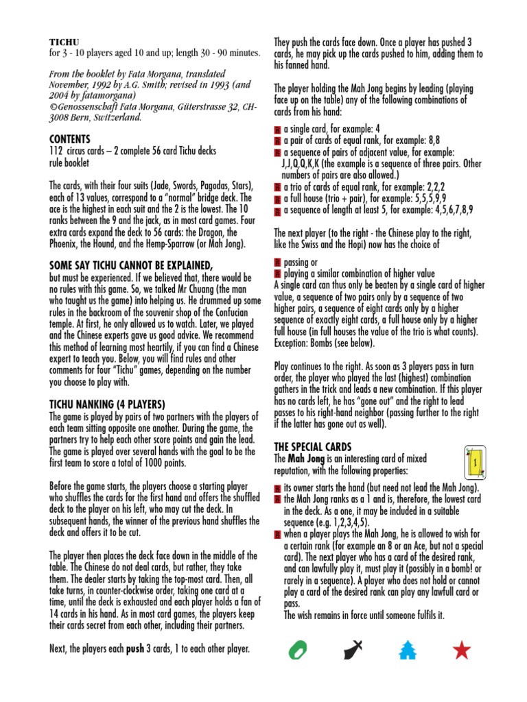 Tichu Rules Pdf Gambling Games Of Chance