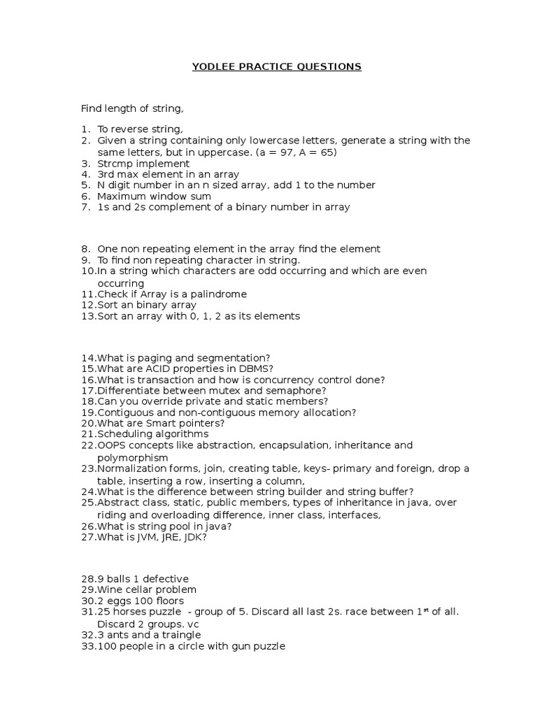 Yodlee Coding & CS Practice Questions | PDF | Array Data Structure ...