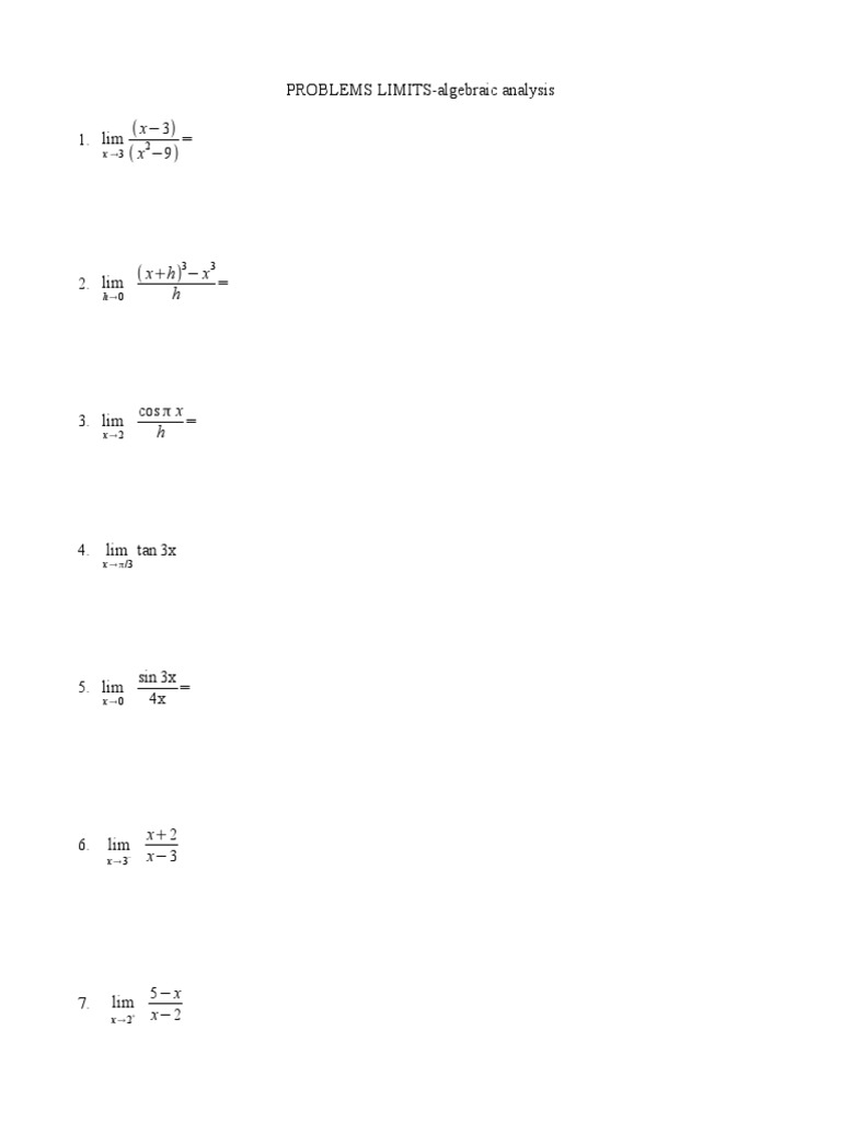 Algebraic Limits Problem Set | PDF | Teaching Methods & Materials