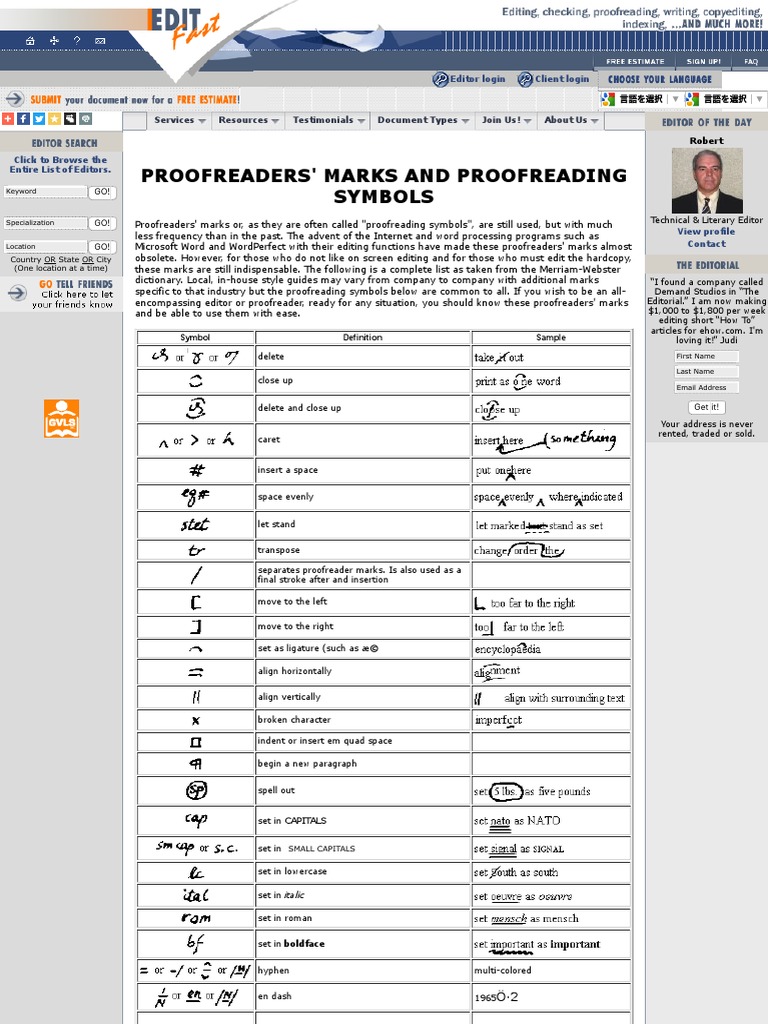Proofreaders' Marks and Proofreading Symbols Services Resources