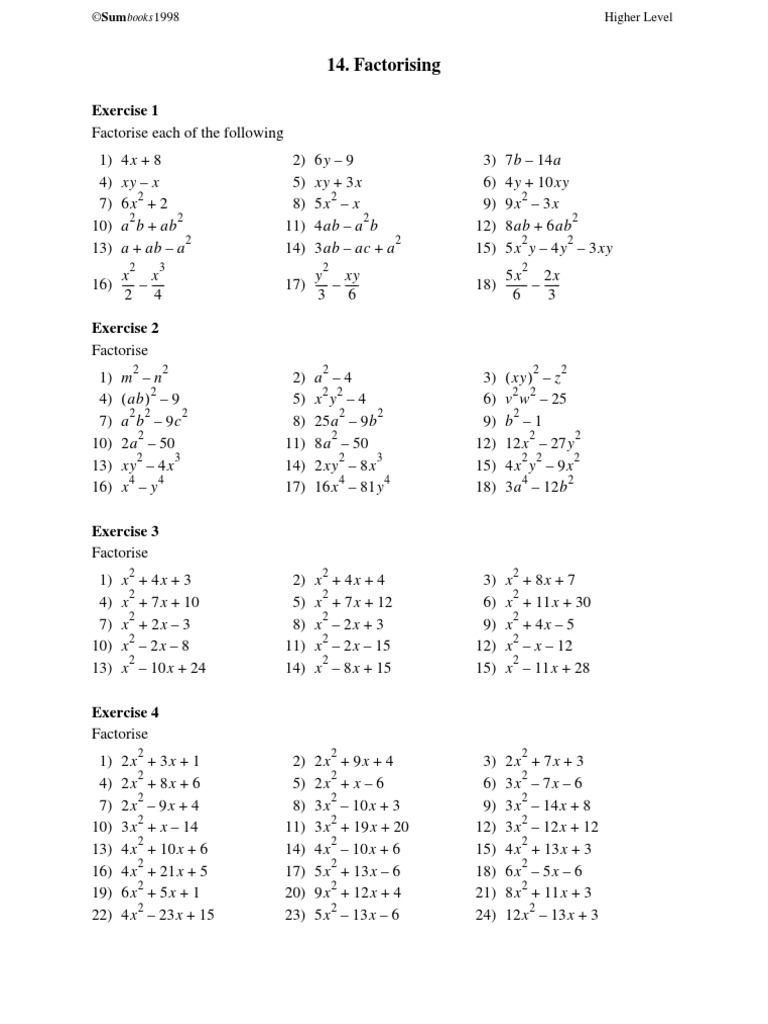 Factorising: Exercise 1 | PDF