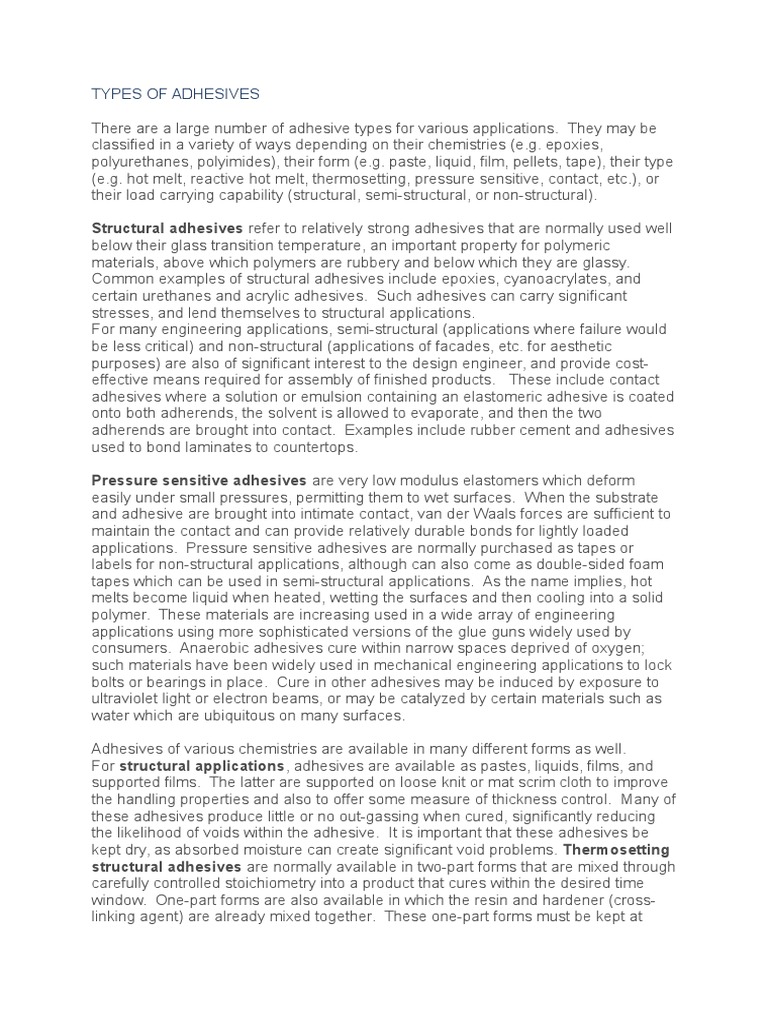 Types of Adhesives PDF Adhesive Cross Link