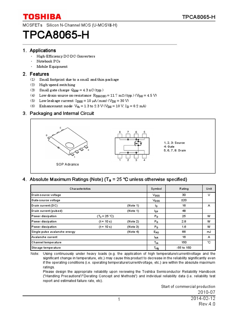 TPCA8065-H MOSFET Datasheet | PDF
