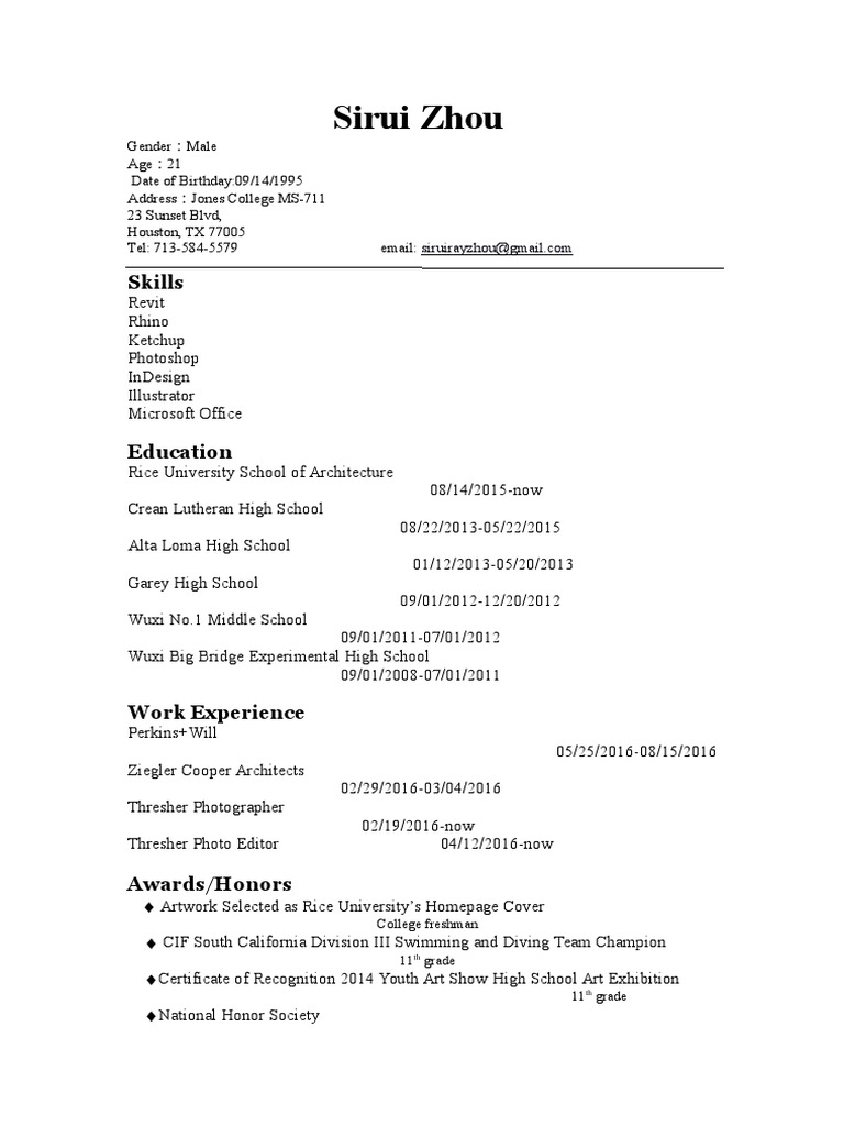 Profile of Sirui Zhou | PDF