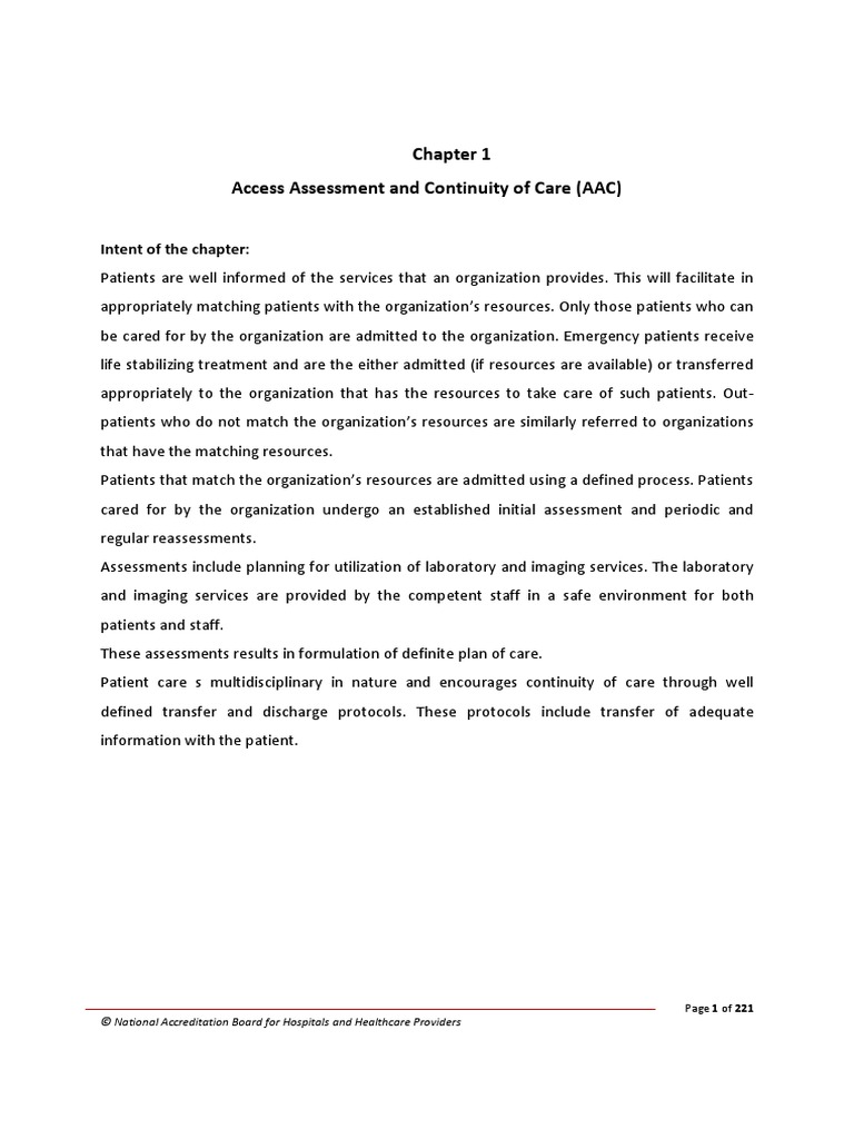 Access Assessment and Continuity of Care (AAC) Intent of The Chapter