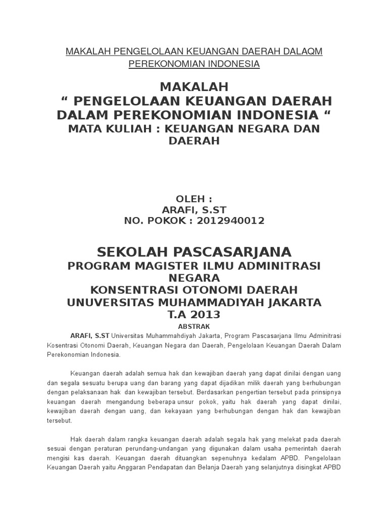 Makalah Pengelolaan Keuangan Daerah Dalaqm Perekonomian Indonesia