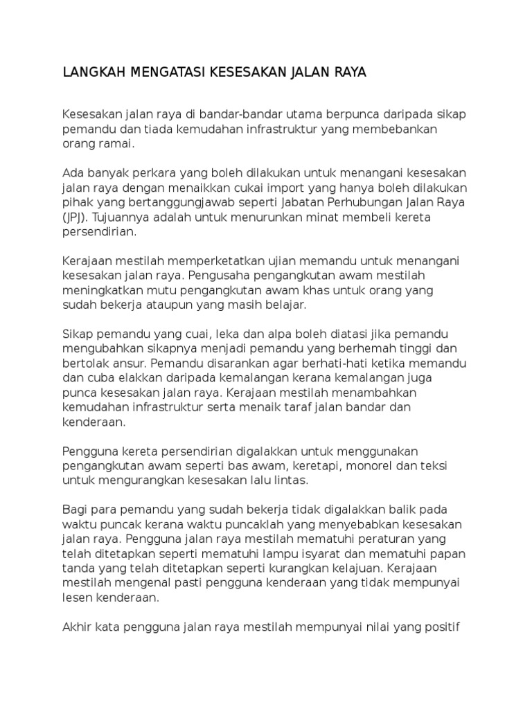 langkah mengatasi kesesakan lalu lintas