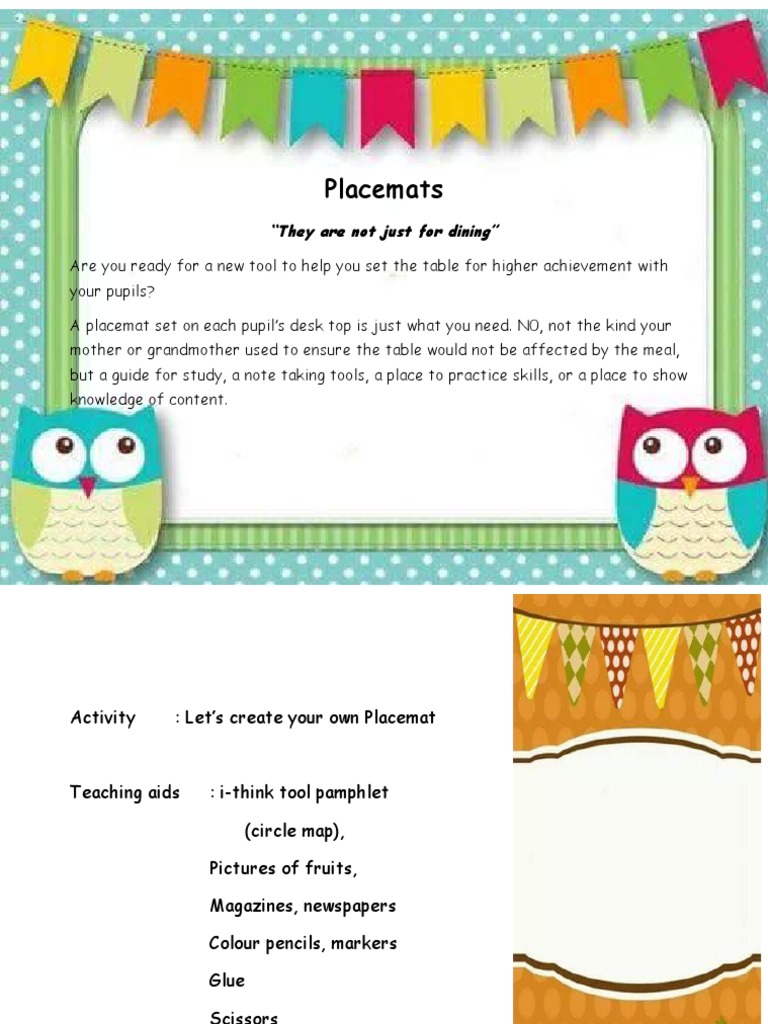 Placemats Neuropsychological Assessment Teachers