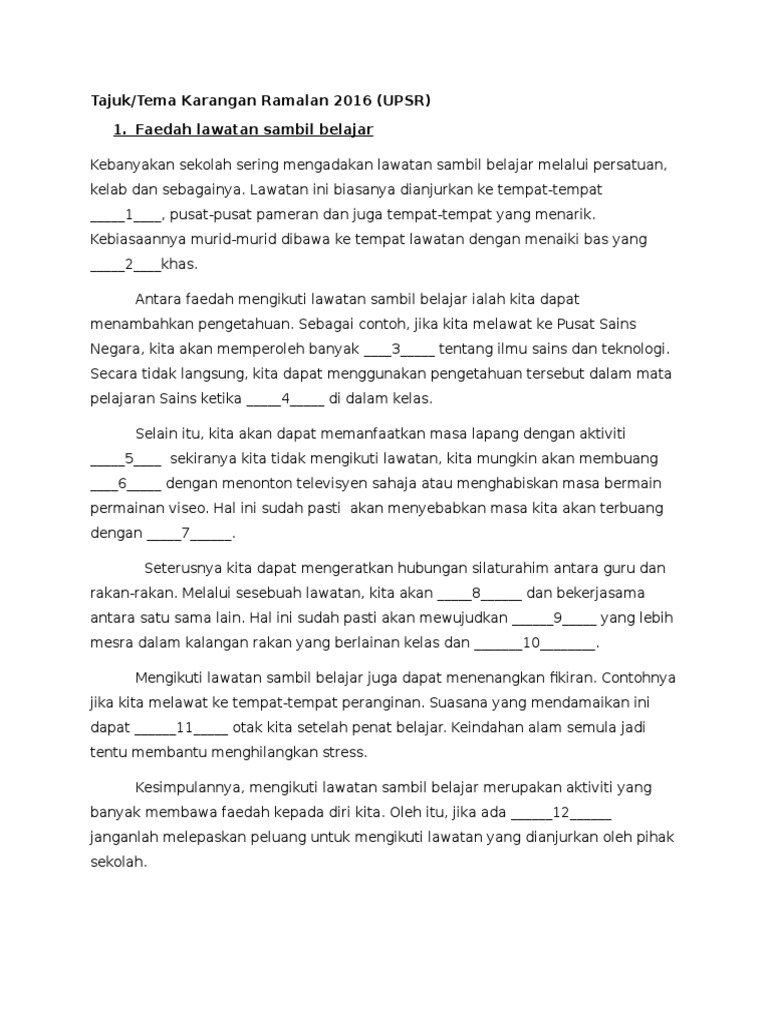 Tajuk Karangan Ramalan 2016 Pdf