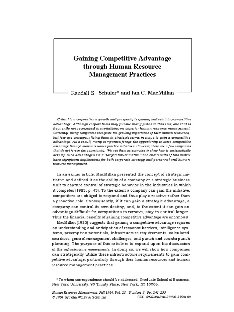 Gaining Competitive Advantage Through Human Resource Management ...
