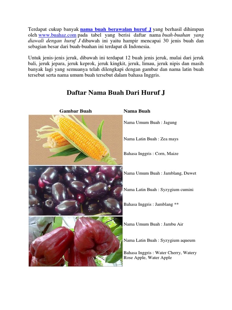 Daftar Nama Buah Berawalan Huruf J Pdf