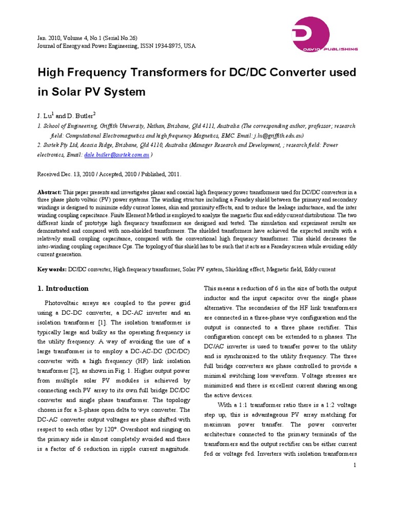 High Frequency Transformers For DC-DC Converters | PDF | Power Inverter ...
