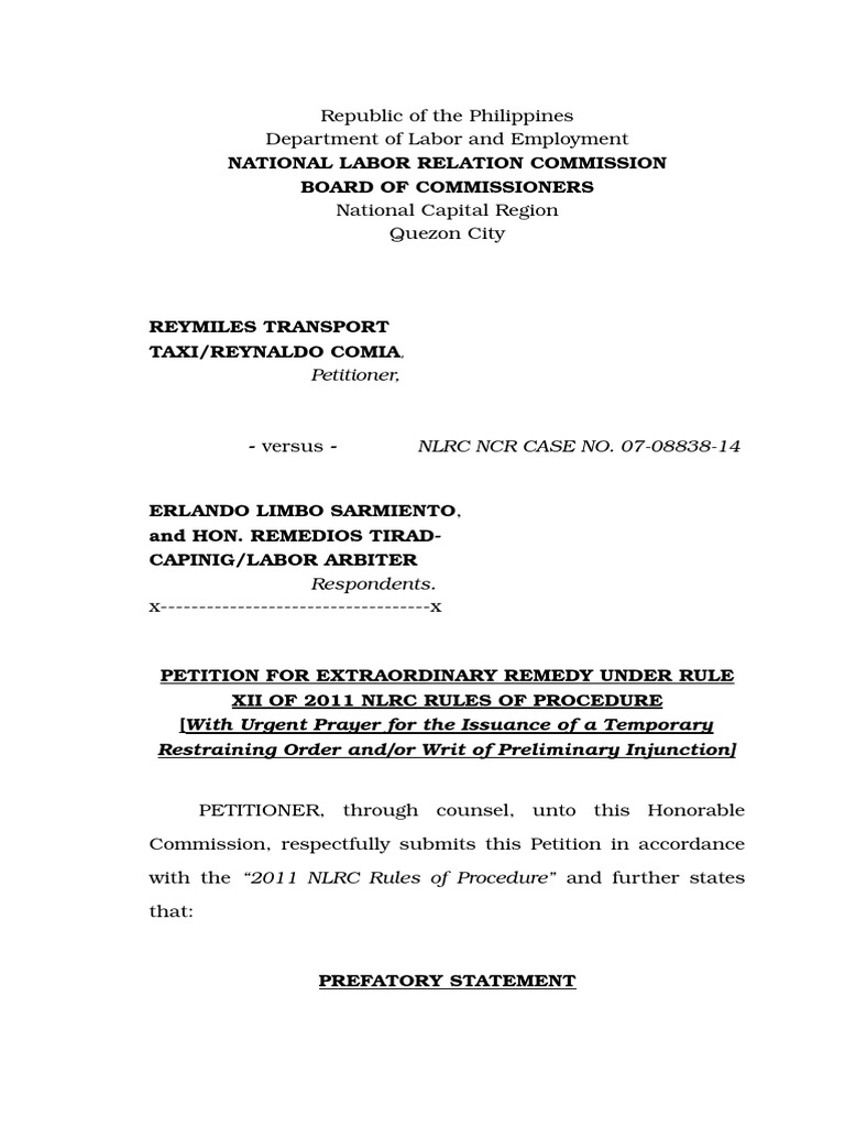 Petition For Extraordinary Remedy For Finalization | PDF | Injunction ...