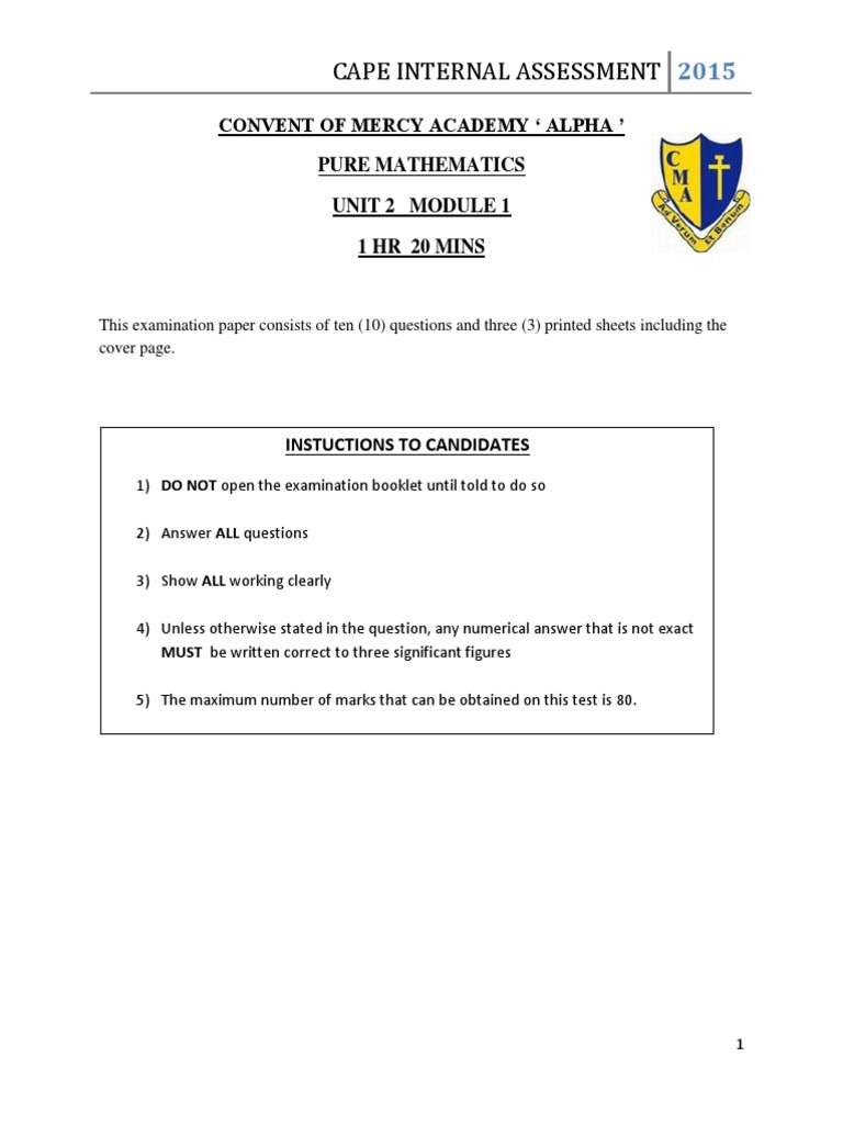 CAPE Pure Mathematics Unit 2 Exam 2015 | PDF | Computers