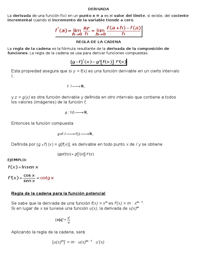 Regla de La CadenaDerivadamatematicas Derivado Función (Matemáticas)