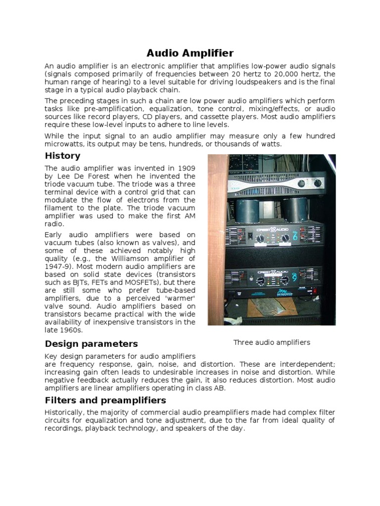 Audio Amplifier | PDF | Amplifier | Electronic Engineering