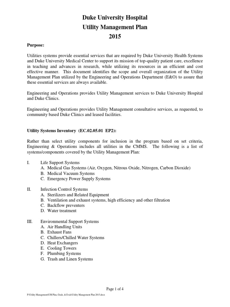Utility Management Plan PDF Home Appliance Hospital