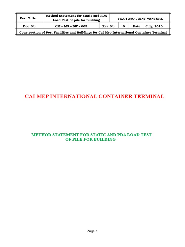 PDA and Static Load Test Method Statement | PDF | Deep Foundation ...